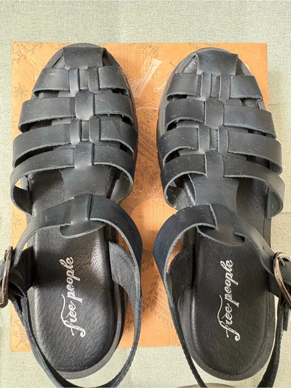 NWOT Free People Black Delaney Fisherman Platform Sandals with box.